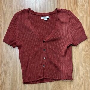 American Eagle Outfitters Knitted Soft Button Down Baby Tee